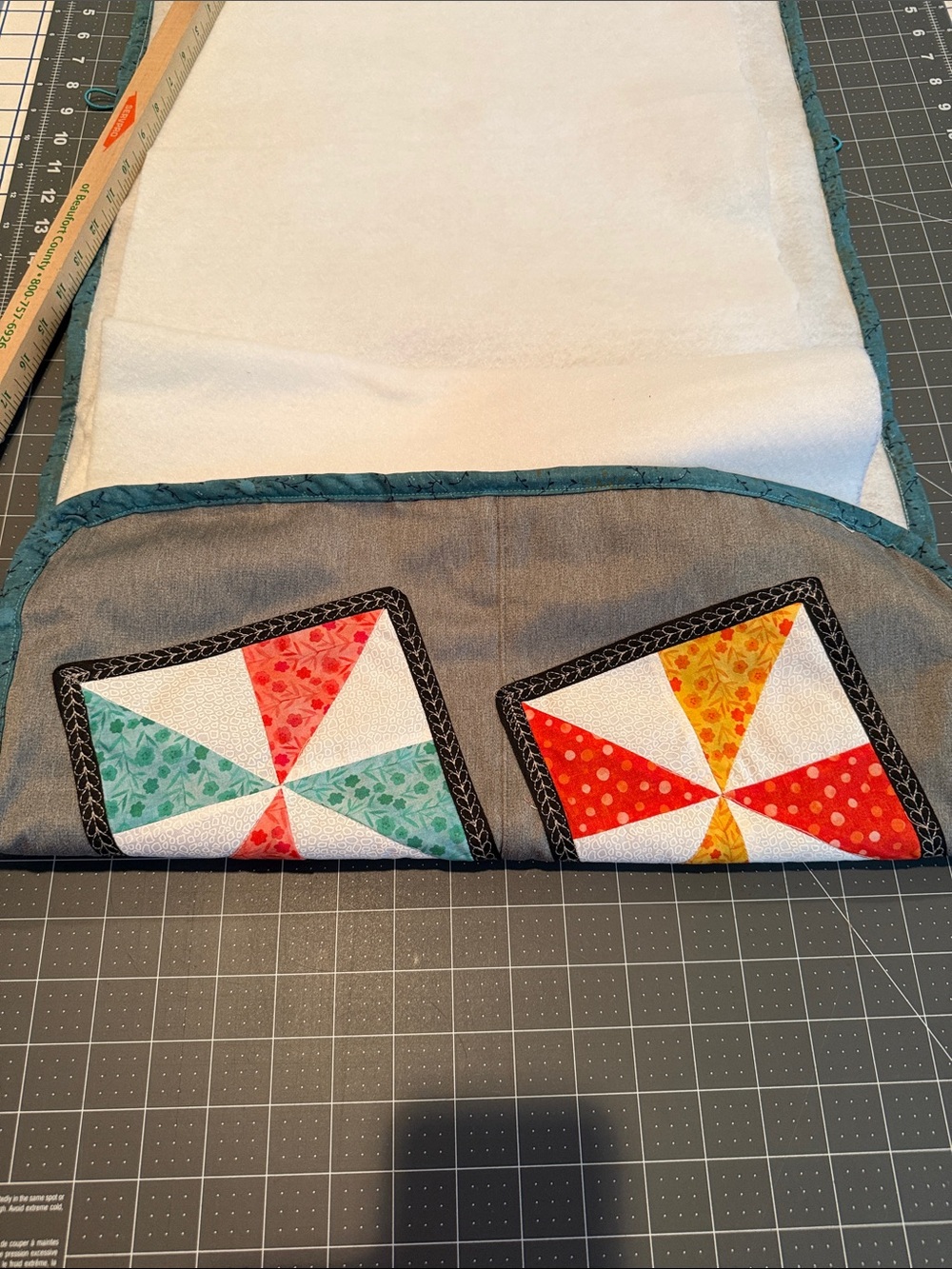Project Handmade Quilted Roll-Up Organizer - Teal Gray Patchwork - Picture 10 of 13
